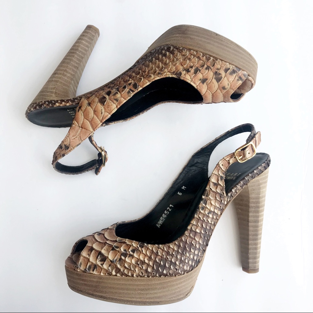 Stuart Weitzman Python Embossed Peep Toe Sandals